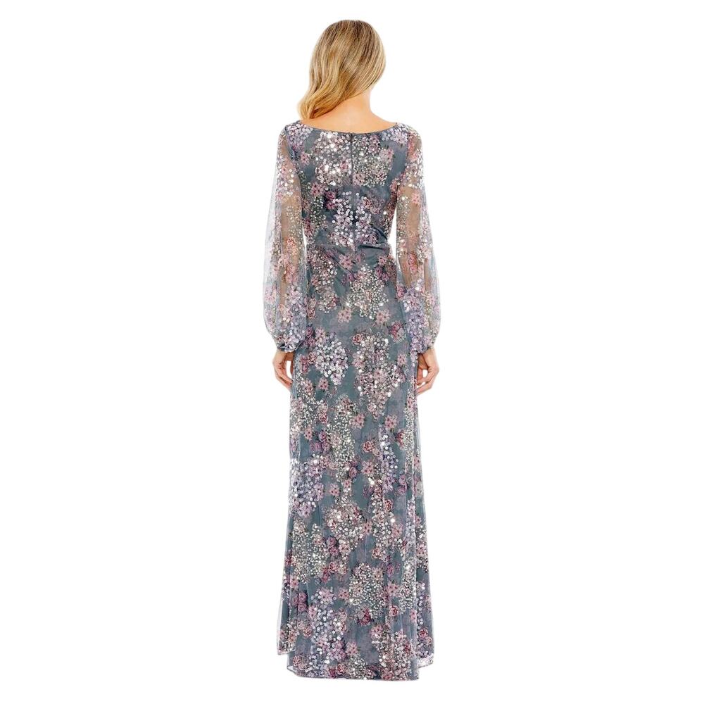 Mac Duggal NWT Floral Printed Sequin Formal Gown in Grey Multi Size 10 - Picture 2 of 8